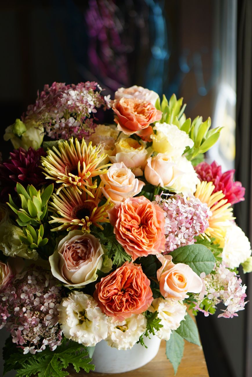 coral rose & dahlia